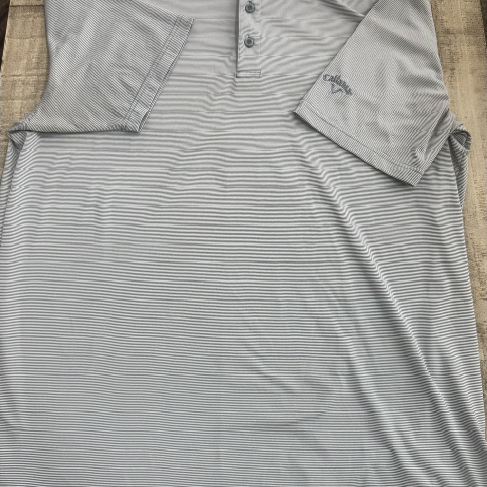 Callaway Powder Blue & white striped Performance Polo Shirt